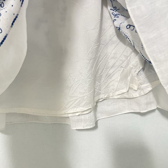 Ann Taylor 100% Linen A Line Skirt Size 8 White Blue Embroidered Floral Lined - Picture 7 of 12